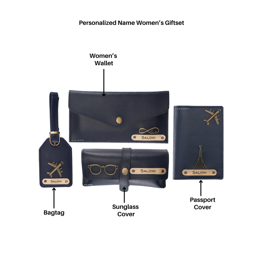 AICA Personalised Name & Charm Womens Leather Gift Set | Gifts for Women (Dark Brown)