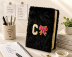 AICA Personalized Embroidery Patch Name Soft Fur Diary A5 Size 160 Pages (Black) For Girls & Boys | Customized Cute Plush Personal Journal | Diary for Girls Aesthetic | Diary for Kids | Gifts for Boys