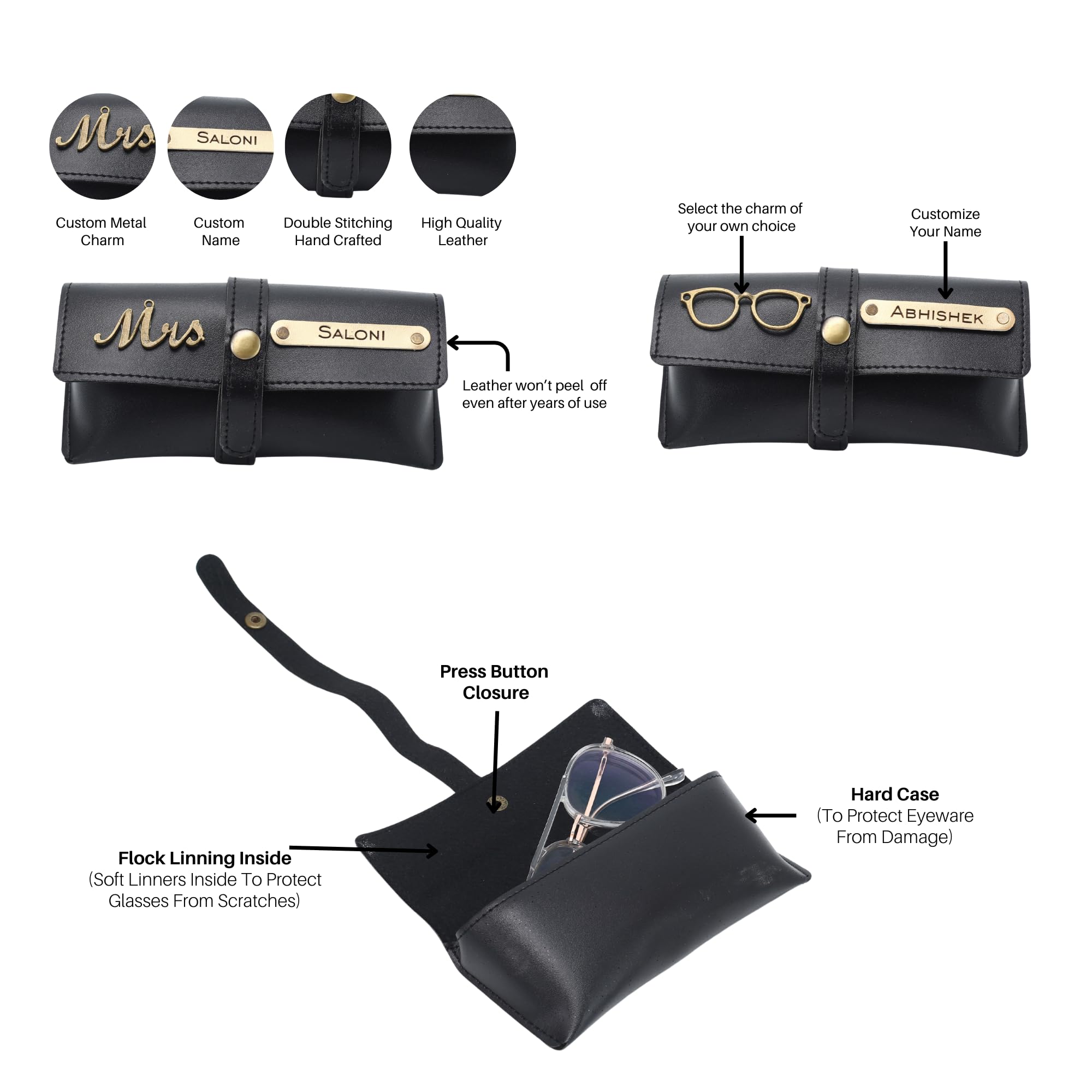 AICA Personalised Name & Charm Womens Leather Gift Set | Gifts for Women (Dark Brown)
