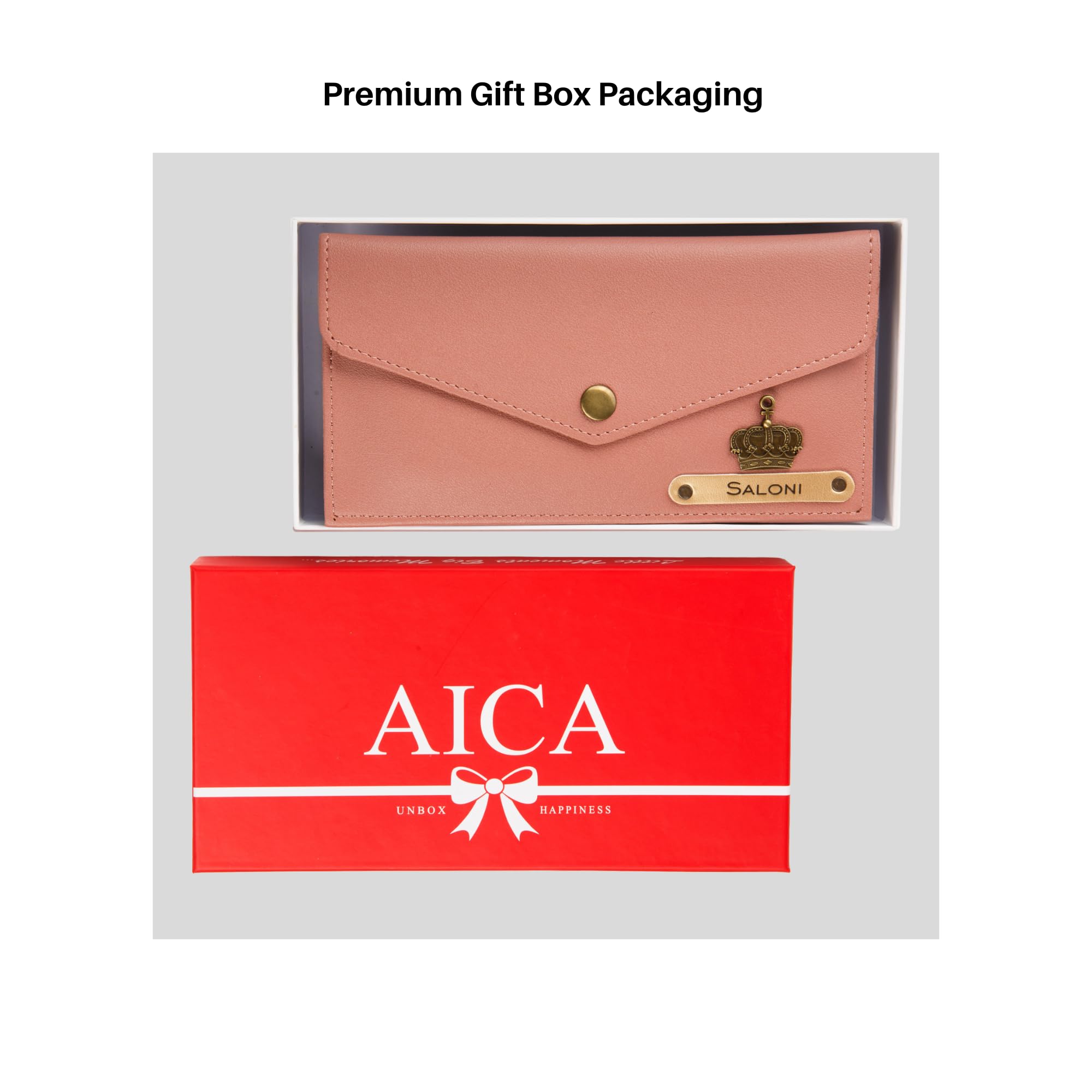 AICA Personalised Name & Charm Leather Wallet Gift for Women