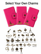 AICA Personalized Name & Charm Leather Family Passport Cover For 4 with Passport Boarding Pass Currency Card Slot & Coin Holder for Men & Women | Family Passport Cover (DARKPINK)