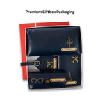 AICA Personalized Name & Charm Leather Travel 4pcs Gift Set Combo for Men & Women | Customized Travel Accessories Hamper | Gifts for Family and Friends | Gift for Girls & Boys (Navyblue)