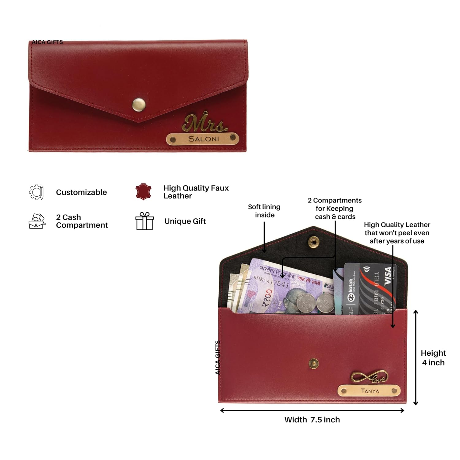 AICA Personalized Leather Womens Rakhi Combo (Wine)