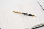 AICA Personalized Name & Charm Notebook Leather Diary - A5 Size, 200 Ruled Pages (Navy Blue) & Pen Golden Combo for Men & Women