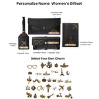 AICA Personalised Name & Charm Womens Leather Gift Set | Gifts for Women (Dark Brown)