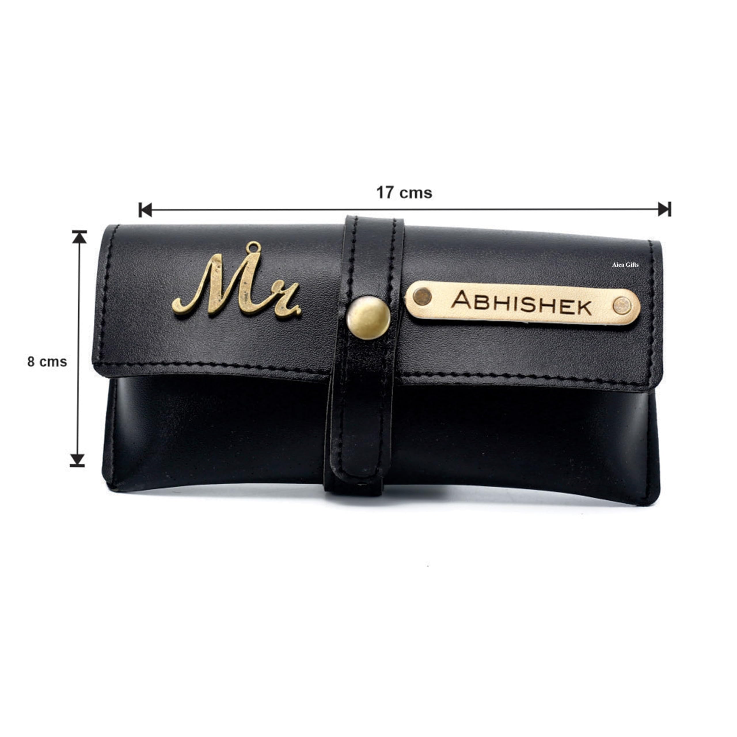 AICA Personalised Name & Charm Leather Sunglass Case Cover for Men & Women (Babyblue)