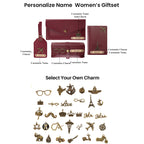 AICA Personalised Name & Charm Womens Leather Gift Set | Gifts for Women (Dark Brown)