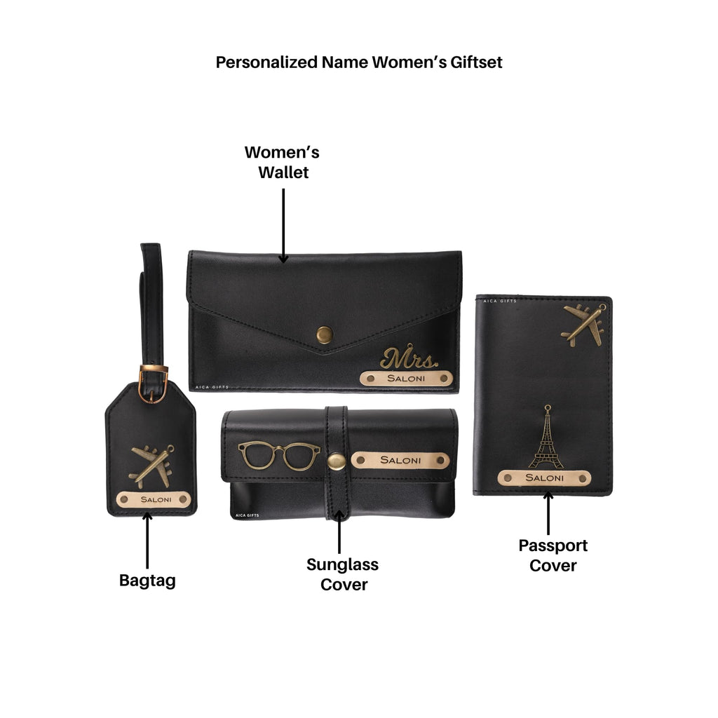 AICA Personalised Name & Charm Womens Leather Gift Set | Gifts for Women (Dark Brown)