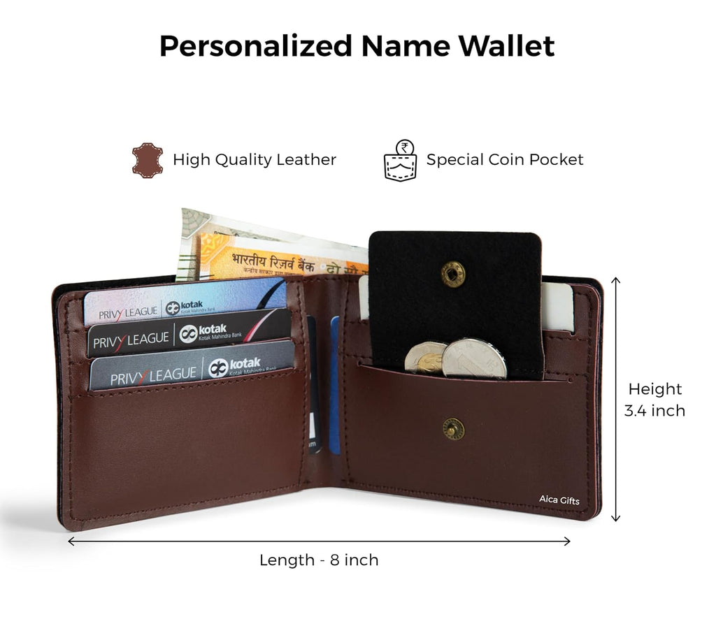 AICA Personalized Name Leather Mens Rakhi + Wallet Combo (Dark Brown)