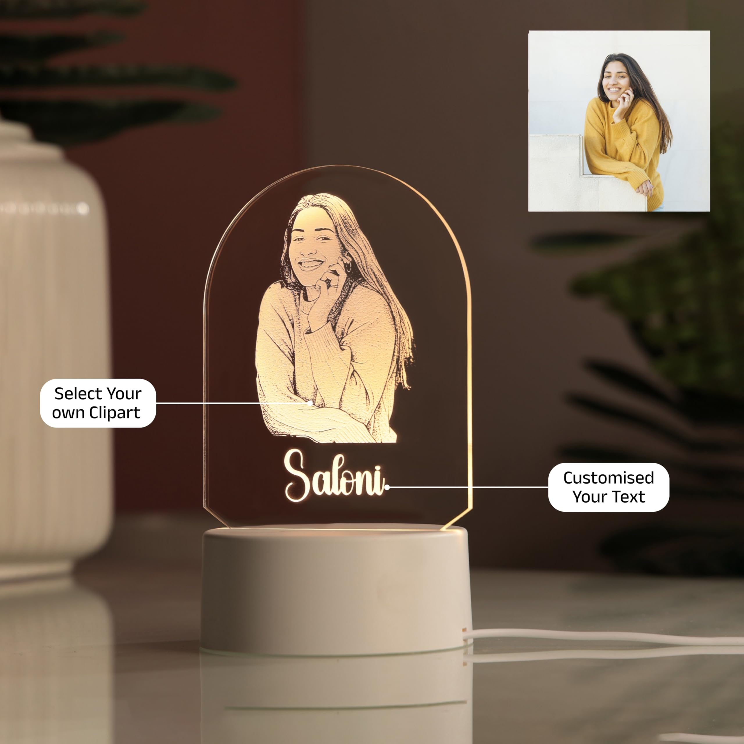 AICA Personalized Photo LED Lamp with Customised Name | Anniversary Birthday Marriage Wedding Gifts for Woman Girlfriend Girls Wife