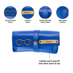 AICA Personalised Name & Charm Leather Sunglass Case Cover for Men & Women (Babyblue)