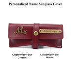 AICA Personalised Name & Charm Leather Sunglass Case Cover for Men & Women (Babyblue)