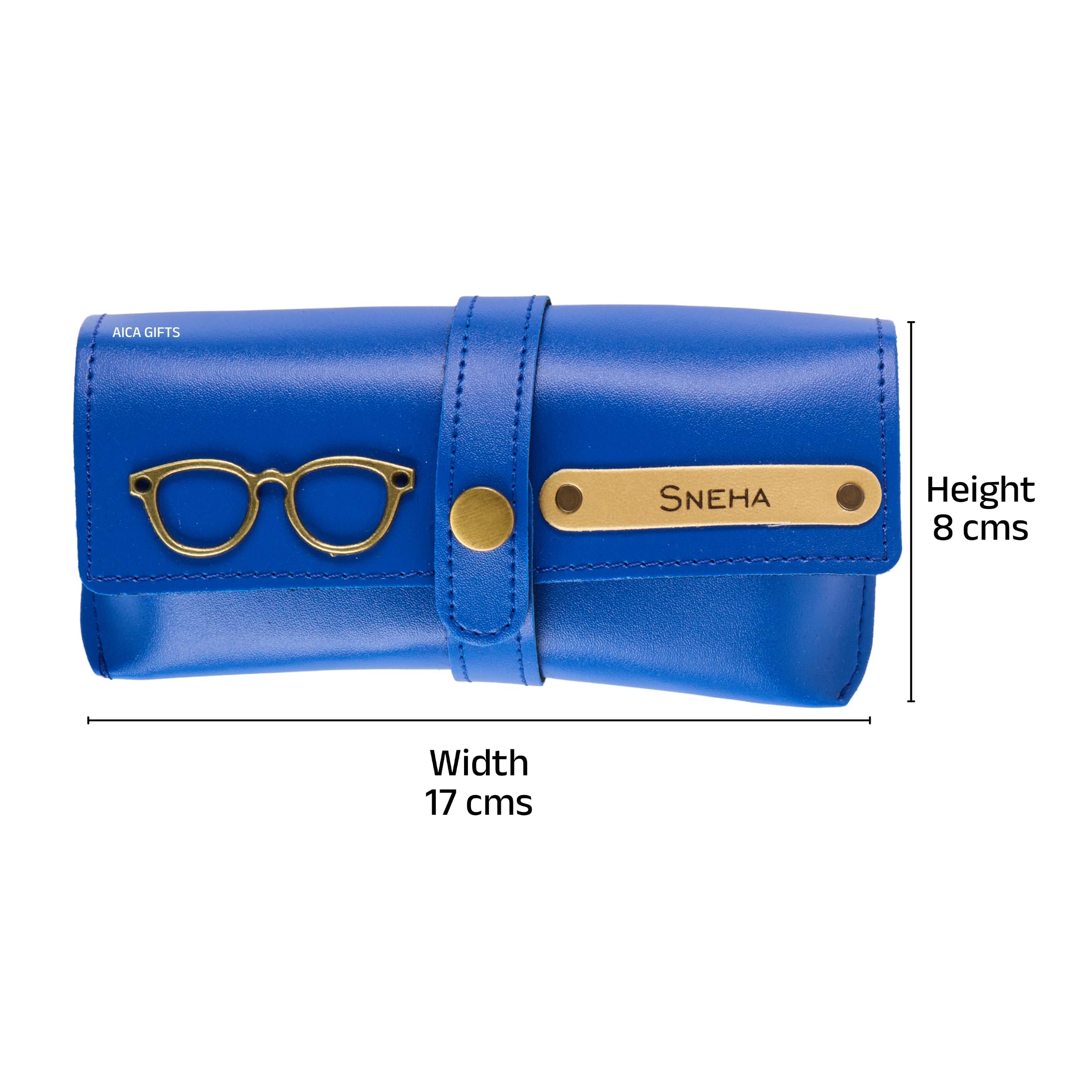 AICA Personalised Name & Charm Leather Sunglass Case Cover for Men & Women (Babyblue)