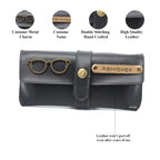 AICA Personalised Name & Charm Leather Sunglass Case Cover for Men & Women (Babyblue)