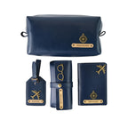 AICA Personalized Name & Charm Leather Travel 4pcs Gift Set Combo for Men & Women | Customized Travel Accessories Hamper | Gifts for Family and Friends | Gift for Girls & Boys (Navyblue)