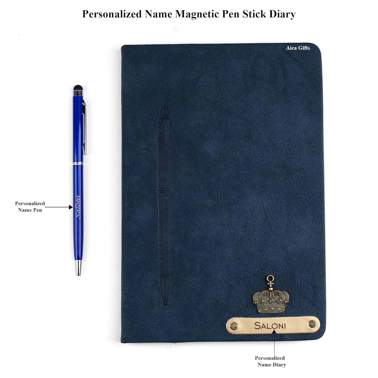 Personalized Magnetic Pen Stick Diary -A5 Size 180 Pages  (Black)