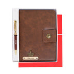 AICA Personalized Name & Charm Notebook Leather Diary - A5 Size, 200 Ruled Pages (Navy Blue) & Pen Golden Combo for Men & Women