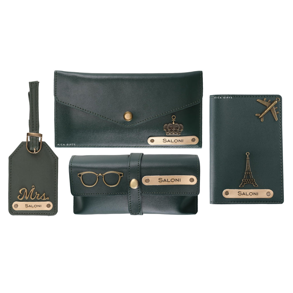 AICA Personalised Name & Charm Womens Leather Gift Set | Gifts for Women (Dark Brown)