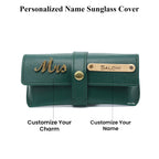 AICA Personalised Name & Charm Leather Sunglass Case Cover for Men & Women (Babyblue)