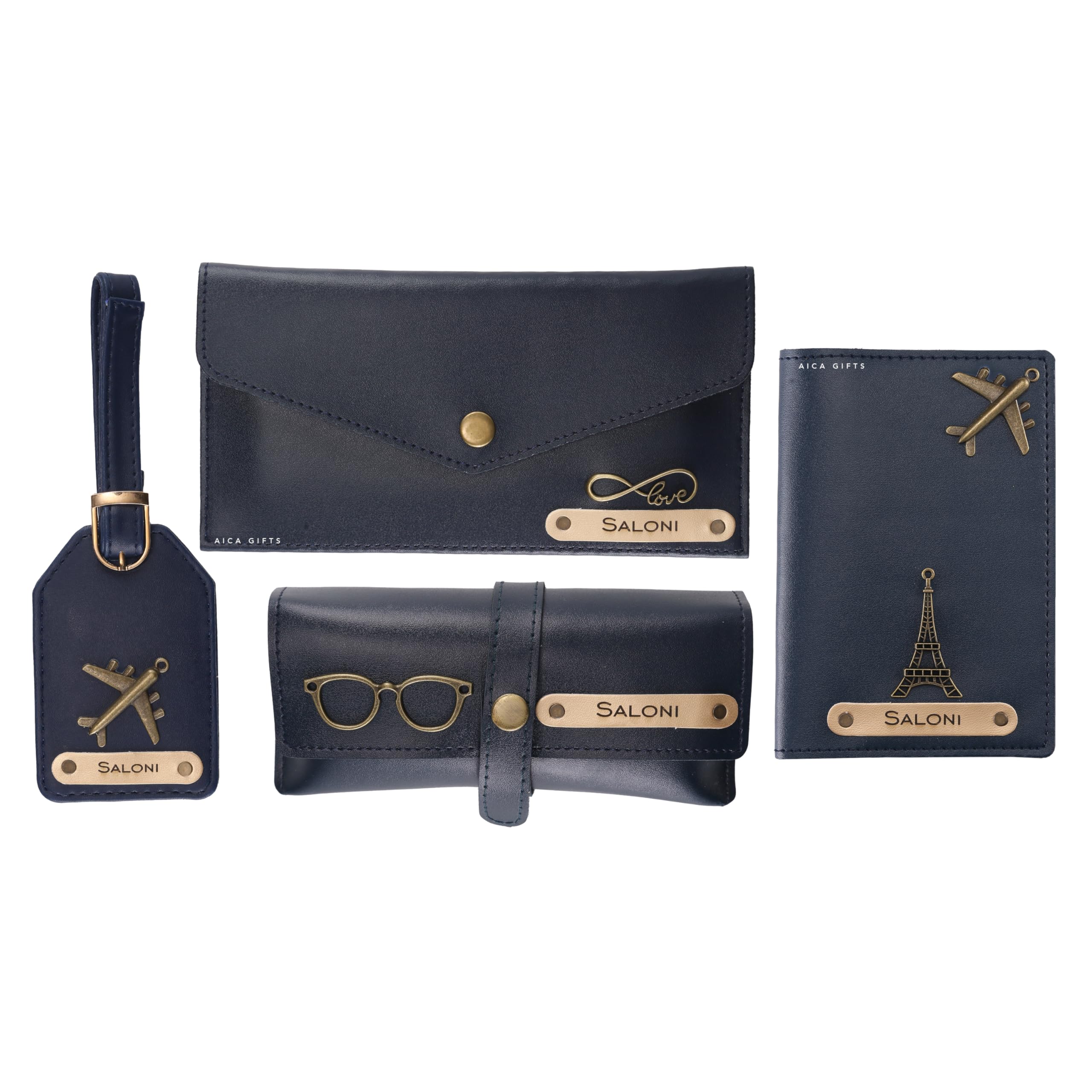 AICA Personalised Name & Charm Womens Leather Gift Set | Gifts for Women (Dark Brown)
