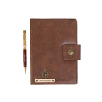 AICA Personalized Name & Charm Notebook Leather Diary - A5 Size, 200 Ruled Pages (Navy Blue) & Pen Golden Combo for Men & Women