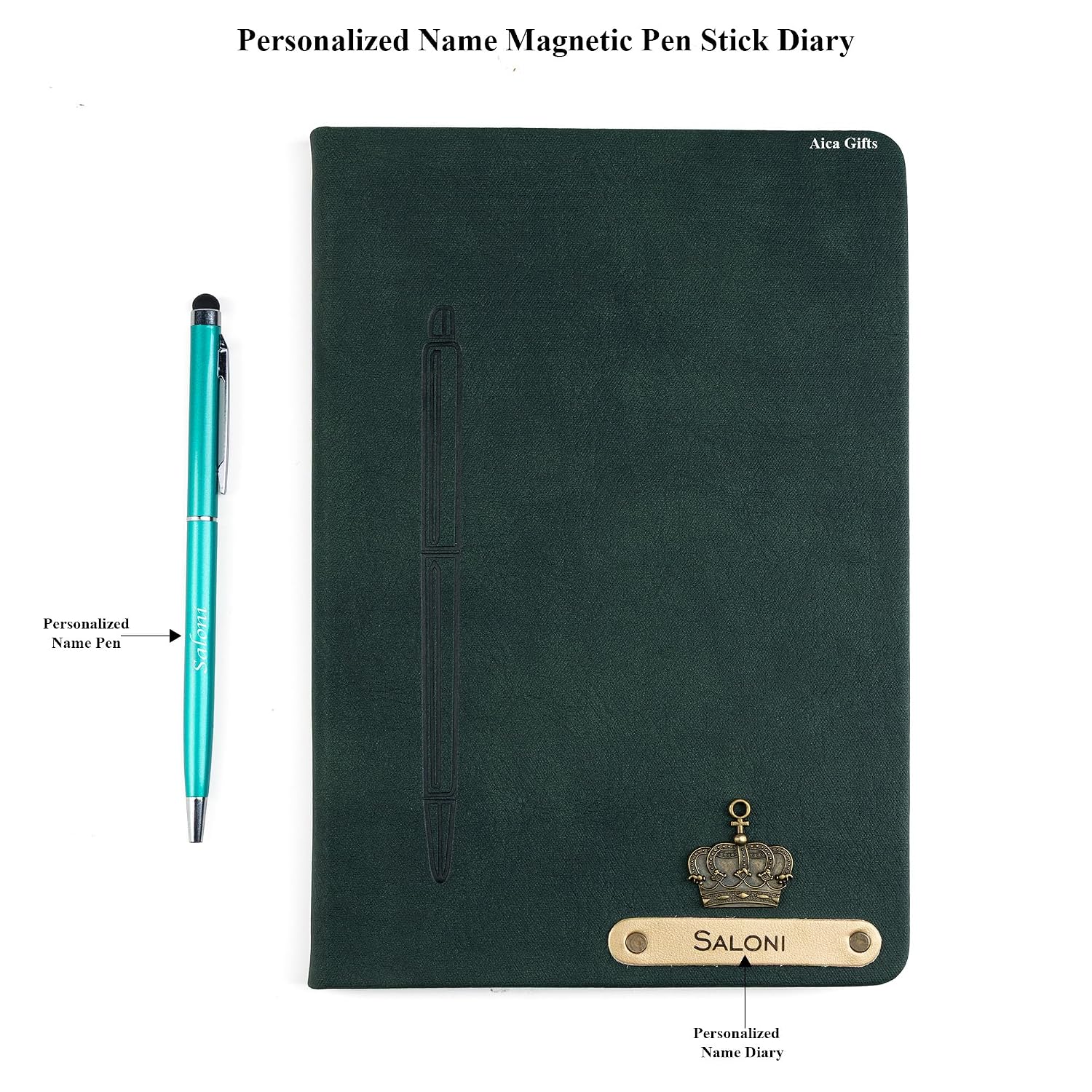 Personalized Magnetic Pen Stick Diary -A5 Size 180 Pages  (Black)