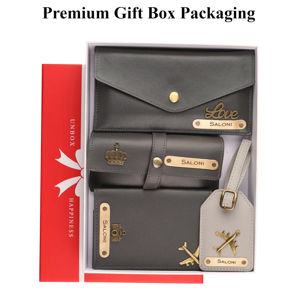 AICA Personalised Name & Charm Womens Leather Gift Set | Gifts for Women (Dark Brown)