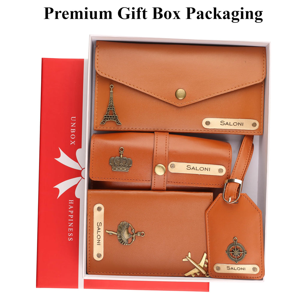 AICA Personalised Name & Charm Womens Leather Gift Set | Gifts for Women (Dark Brown)