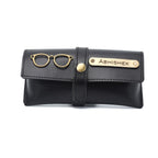 AICA Personalised Name & Charm Leather Sunglass Case Cover for Men & Women (Babyblue)