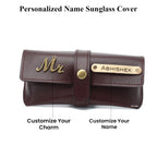 AICA Personalised Name & Charm Leather Sunglass Case Cover for Men & Women (Babyblue)