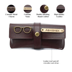 AICA Personalised Name & Charm Leather Sunglass Case Cover for Men & Women (Babyblue)