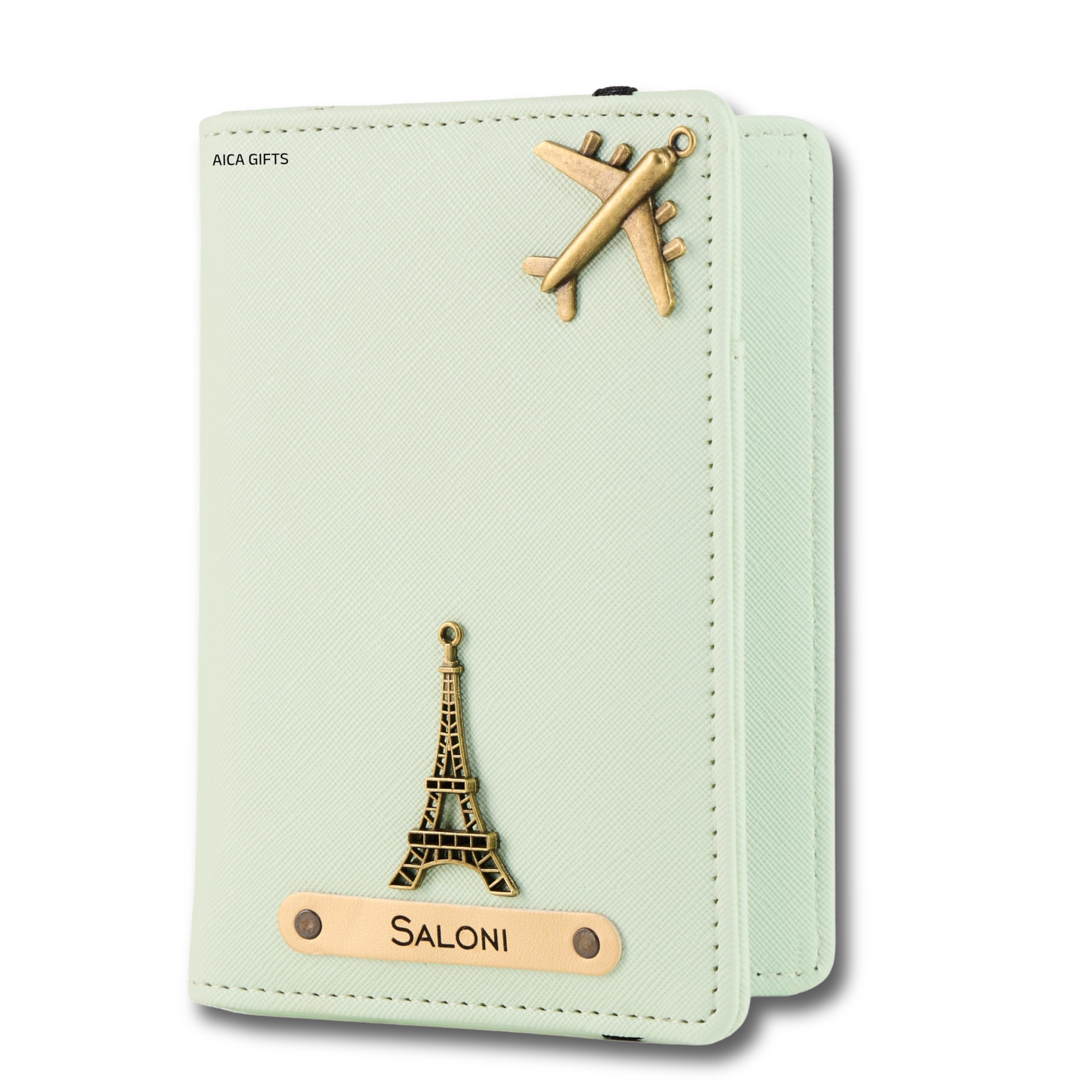 AICA Personalised Name & Charm Leather Passport Cover Holder for Men & Women (Babyblue) | Gifts for Man | Gift for Woman | Return Gifts for Birthday | Passport Cover for Men & Women