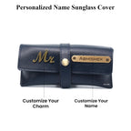 AICA Personalised Name & Charm Leather Sunglass Case Cover for Men & Women (Babyblue)