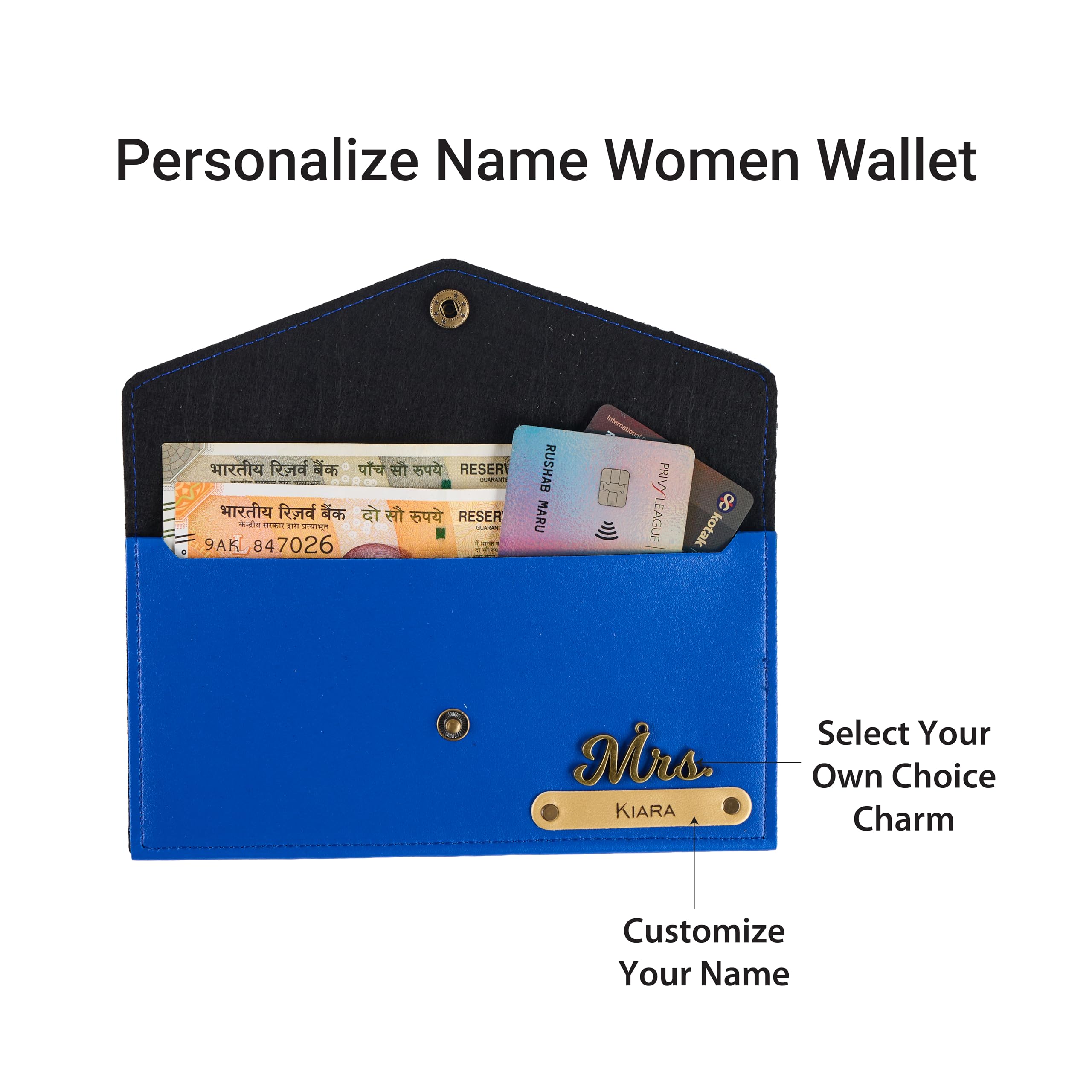 AICA Personalised Name & Charm Leather Wallet Gift for Women