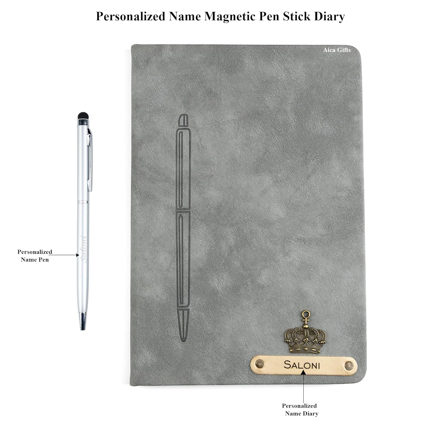 Personalized Magnetic Pen Stick Diary -A5 Size 180 Pages  (Black)