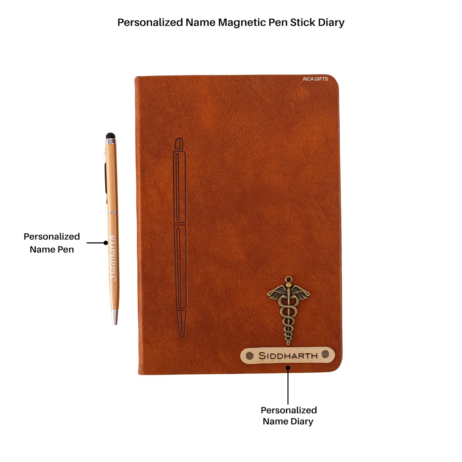 Personalized Magnetic Pen Stick Diary -A5 Size 180 Pages  (Black)
