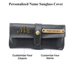 AICA Personalised Name & Charm Leather Sunglass Case Cover for Men & Women (Babyblue)