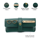 AICA Personalised Name & Charm Leather Sunglass Case Cover for Men & Women (Babyblue)