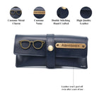 AICA Personalised Name & Charm Leather Sunglass Case Cover for Men & Women (Babyblue)