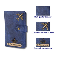 AICA Personalised Name & Charm Leather Passport Cover Holder for Men & Women (RoyalBlue)