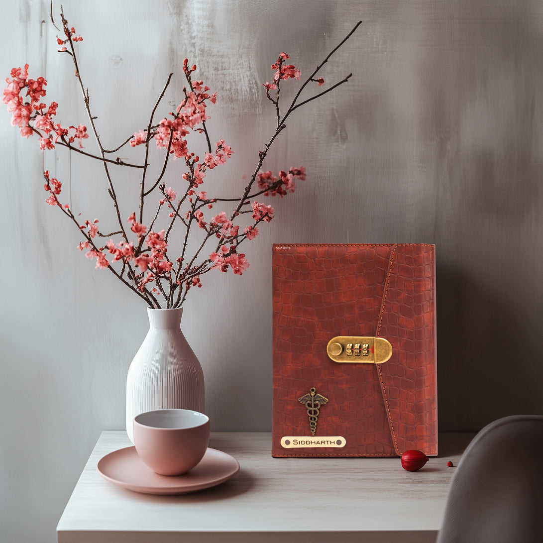 Personalized Lock Diary – A5 Size 230 Pages  - TanBrown
