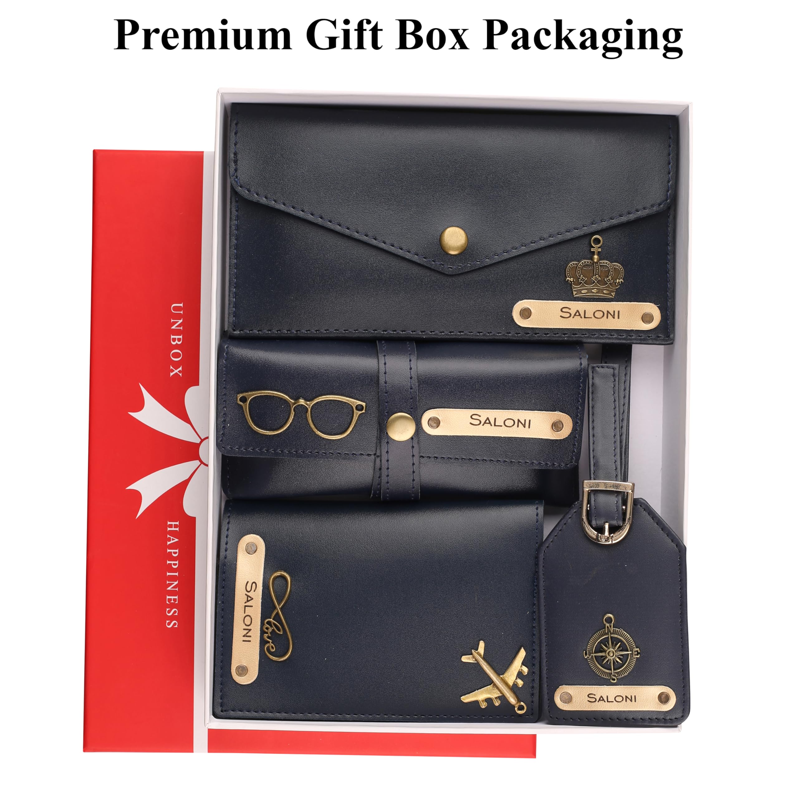 AICA Personalised Name & Charm Womens Leather Gift Set | Gifts for Women (Dark Brown)