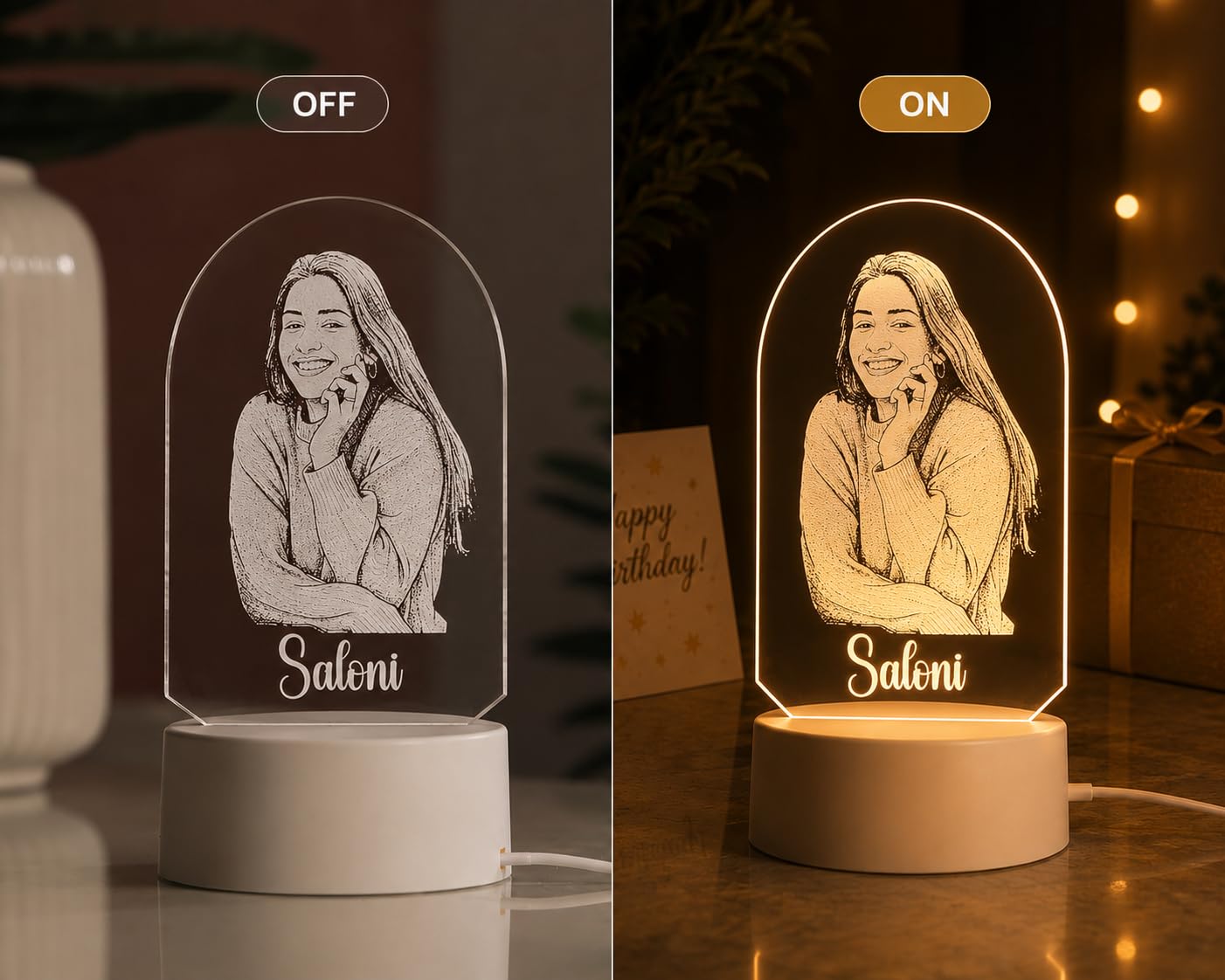 AICA Personalized Photo LED Lamp with Customised Name | Anniversary Birthday Marriage Wedding Gifts for Woman Girlfriend Girls Wife