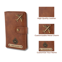 AICA Personalised Name & Charm Leather Passport Cover (Tanbrown)