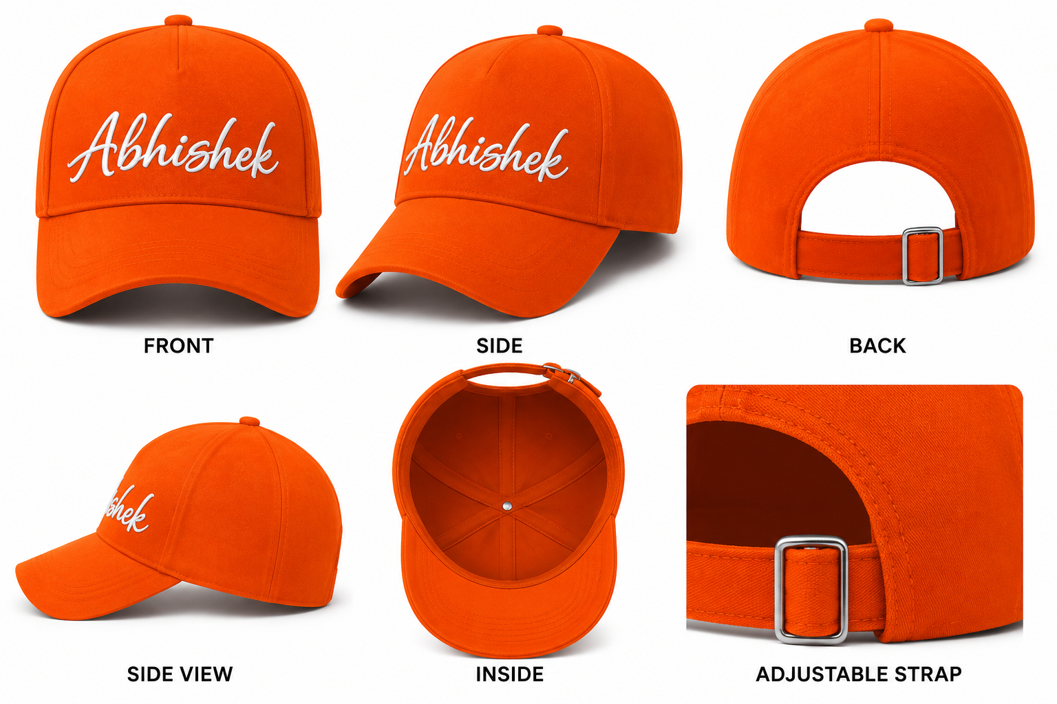 AICA Personalised Name Flex Cap for Men & Women �  Free Size | Gifts for Men & Women (Orange)