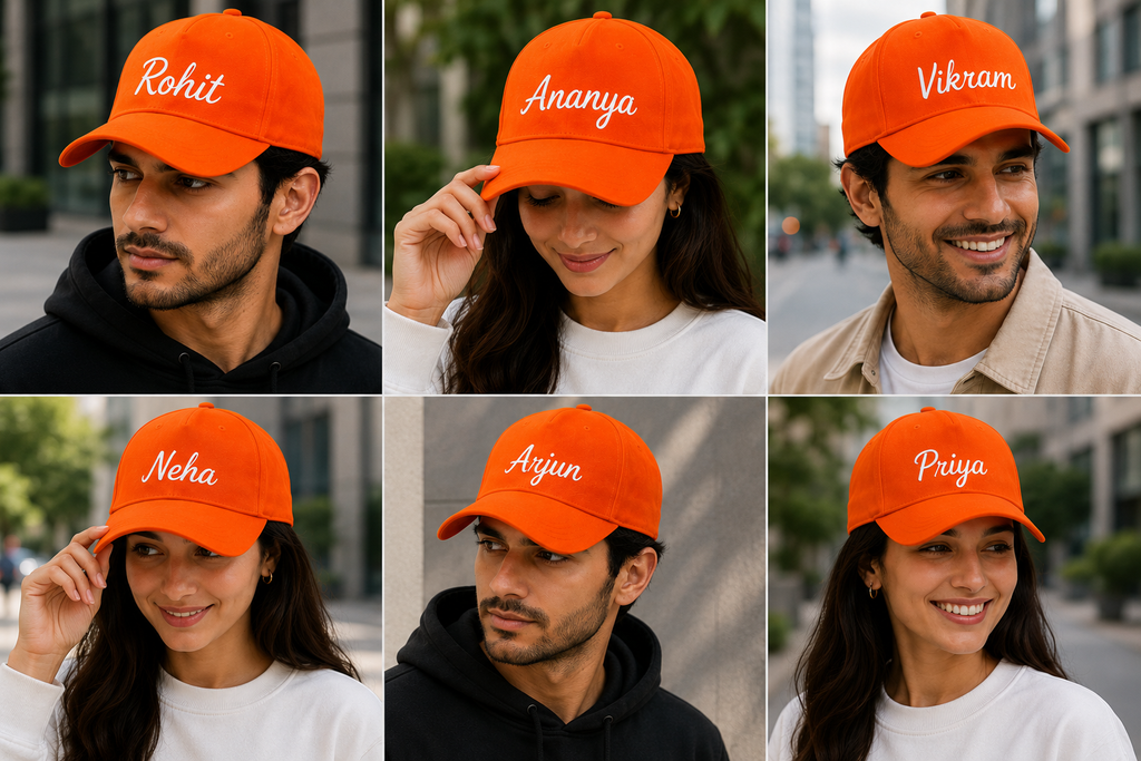 AICA Personalised Name Flex Cap for Men & Women �  Free Size | Gifts for Men & Women (Orange)
