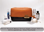 Personalized  Leather Dual Color - Toiletry Pouch  – TanBrown & Black