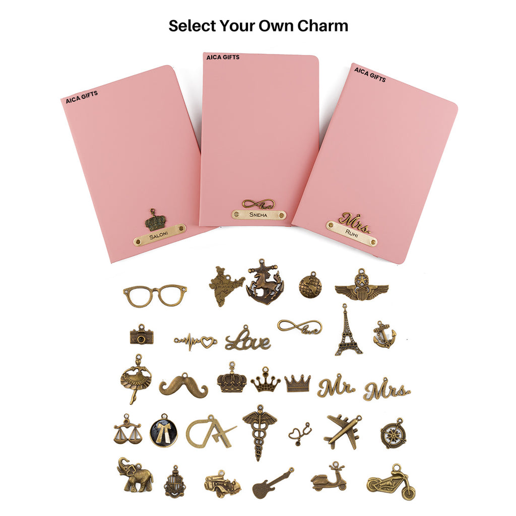 Personalized Name Leather Diary -A5 Size, 180 Ruled Pages (Nude Pink)