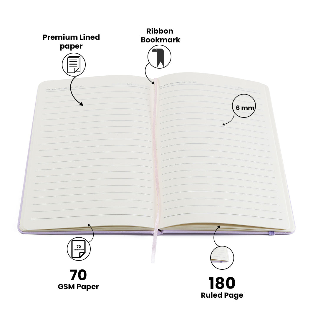 Personalized Name Leather Diary -A5 Size, 180 Ruled Pages (Purple)