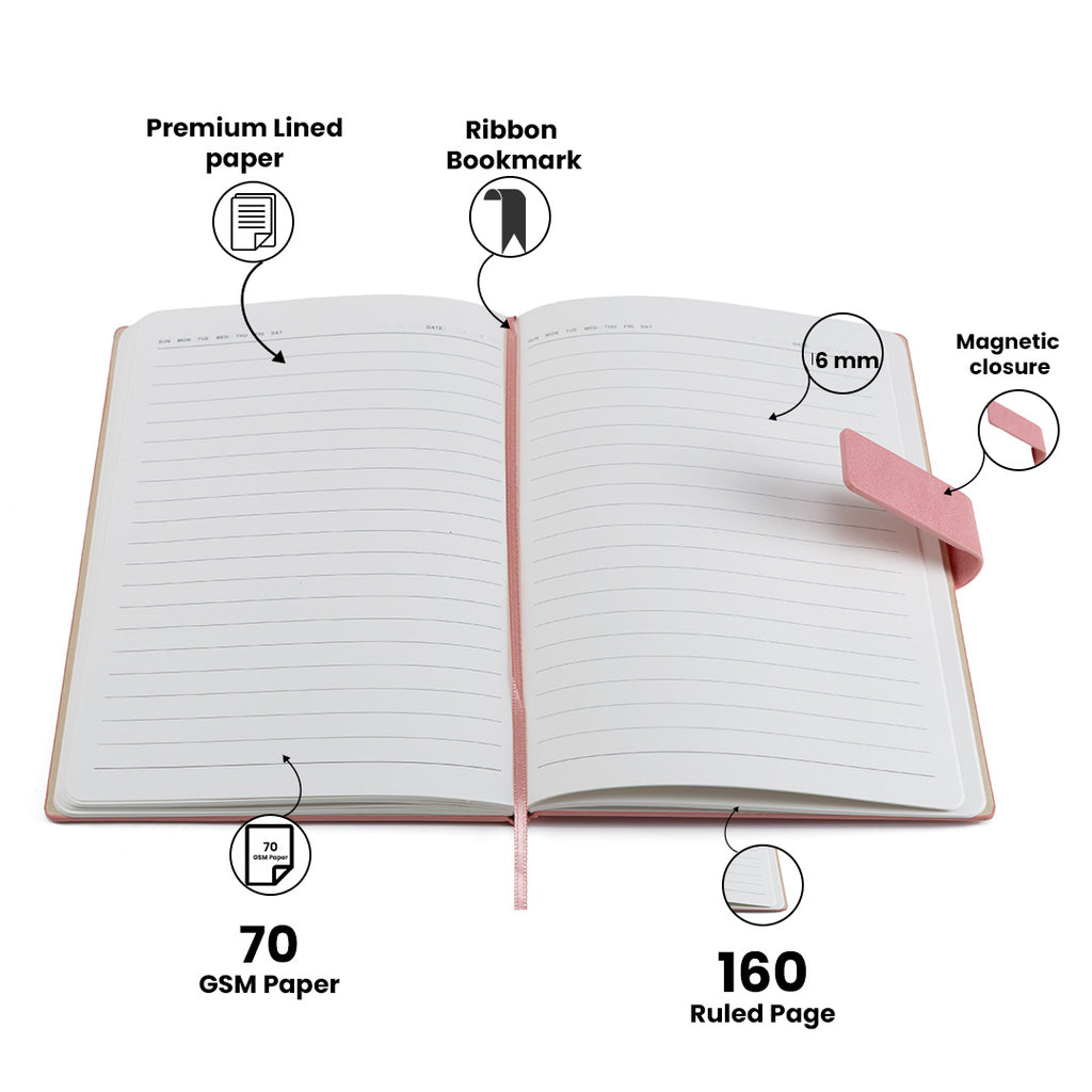 Personalized Name Self Design Leather Diary A5-160 Pages - Nude Pink